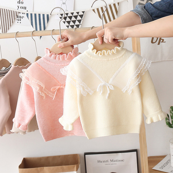 Модерен детски пуловер с тюл за момичета