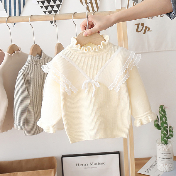 Модерен детски пуловер с тюл за момичета