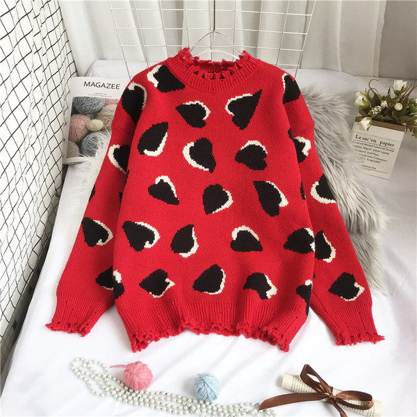 Νέο μοντέλο πλεκτό πουλόβερ με τύωμα καρδιές