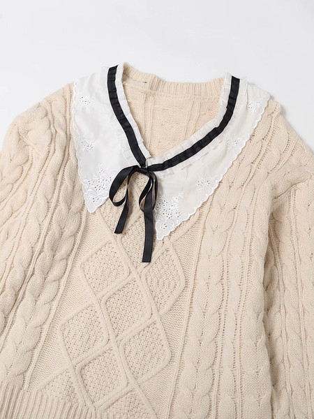 Γυναικείο πουλόβερ με κλασικό κολάρο και κορδέλα