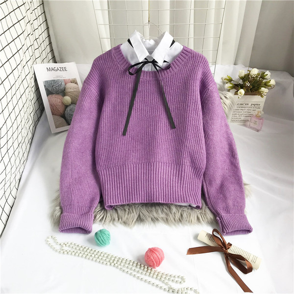 Γυναικείο casual πουλόβερ με στρογγυλή λαιμόκοψη και μακριά μανίκια