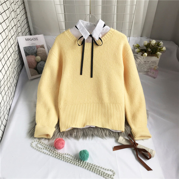 Γυναικείο casual πουλόβερ με στρογγυλή λαιμόκοψη και μακριά μανίκια