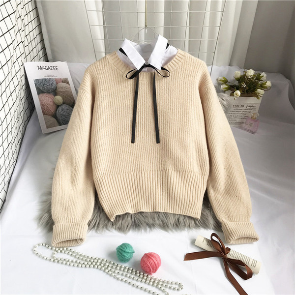 Γυναικείο casual πουλόβερ με στρογγυλή λαιμόκοψη και μακριά μανίκια