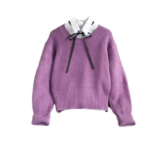 Γυναικείο casual πουλόβερ με στρογγυλή λαιμόκοψη και μακριά μανίκια