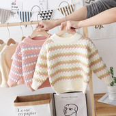 Dječji šareni pulover s okruglim izrezom i dugim rukavima za djevojčice