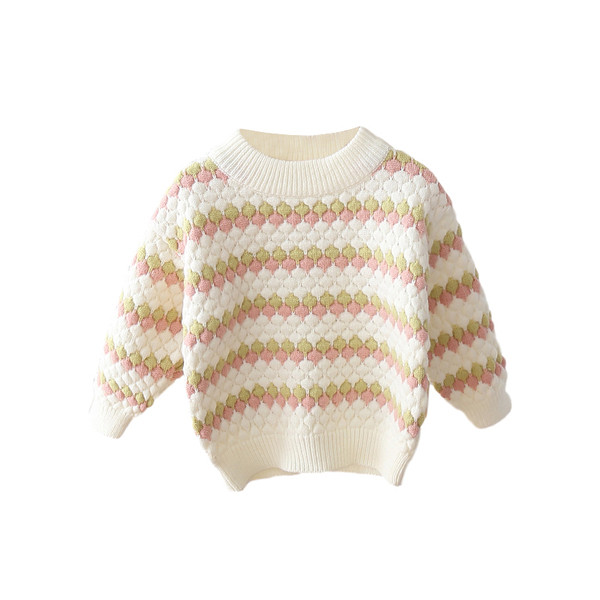 Dječji šareni pulover s okruglim izrezom i dugim rukavima za djevojčice