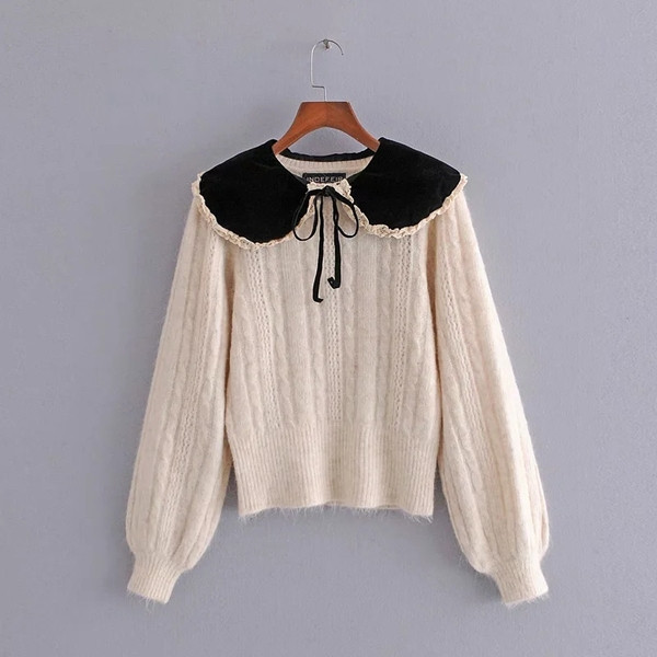 Γυναικείο ρετρό στυλ πουλόβερ με βολάν