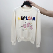 Γυναικείο πουλόβερ με οβάλ λαιμόκοψη και χρωματική επιγραφή