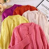 Γυναικείο πουλόβερ με στρογγυλή λαιμόκοψη και μακριά μανίκια