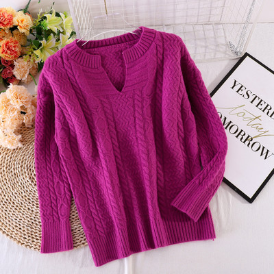 Γυναικείο πουλόβερ με στρογγυλή λαιμόκοψη και μακριά μανίκια