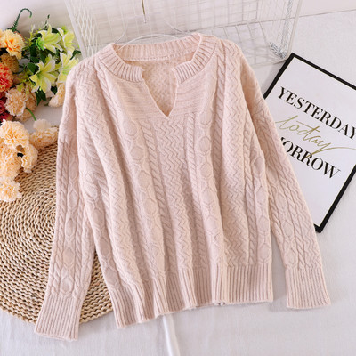 Γυναικείο πουλόβερ με στρογγυλή λαιμόκοψη και μακριά μανίκια