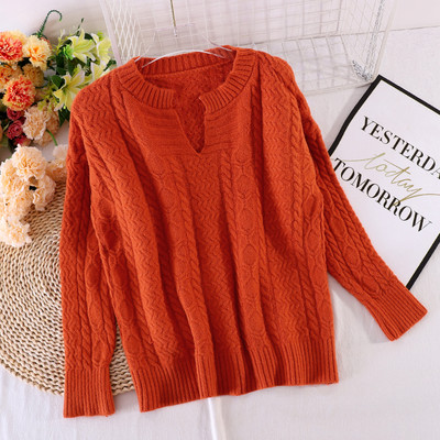 Γυναικείο πουλόβερ με στρογγυλή λαιμόκοψη και μακριά μανίκια