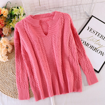 Γυναικείο πουλόβερ με στρογγυλή λαιμόκοψη και μακριά μανίκια