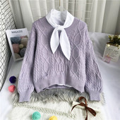 Νέο μοντέλο πλεκτό γυναικείο πουλόβερ με οβάλ ντεκολτέ