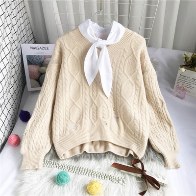 Νέο μοντέλο πλεκτό γυναικείο πουλόβερ με οβάλ ντεκολτέ