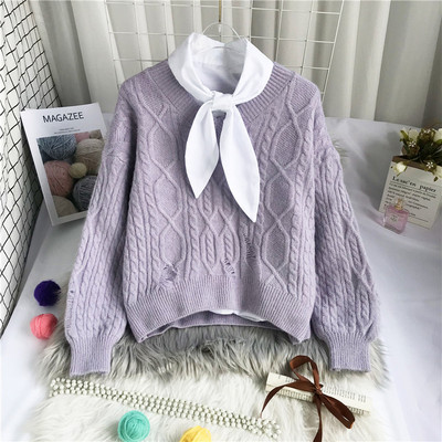 Νέο μοντέλο πλεκτό γυναικείο πουλόβερ με οβάλ ντεκολτέ