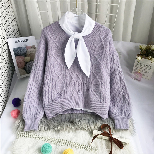 Νέο μοντέλο πλεκτό γυναικείο πουλόβερ με οβάλ ντεκολτέ