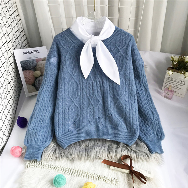 Νέο μοντέλο πλεκτό γυναικείο πουλόβερ με οβάλ ντεκολτέ