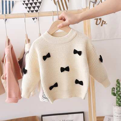 Moodne paelte ja ümara kaelusega laste kampsun tüdrukutele