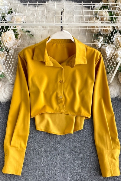 Stiilne naiste lühike särk klassikalise krae ja nööpidega