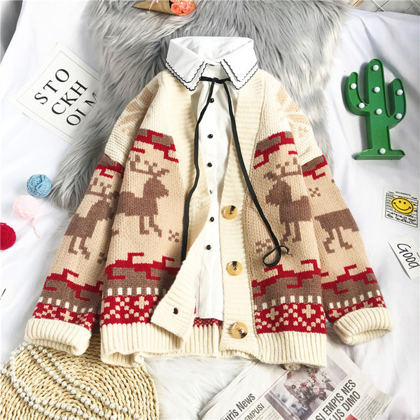 Νέο μοντέλο γυναικεία πλεκτή ζακέτα με χριστουγεννιάτικα μοτίβα