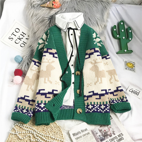 Νέο μοντέλο γυναικεία πλεκτή ζακέτα με χριστουγεννιάτικα μοτίβα