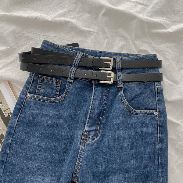 Актуални дамски дънки с колан и джобове 