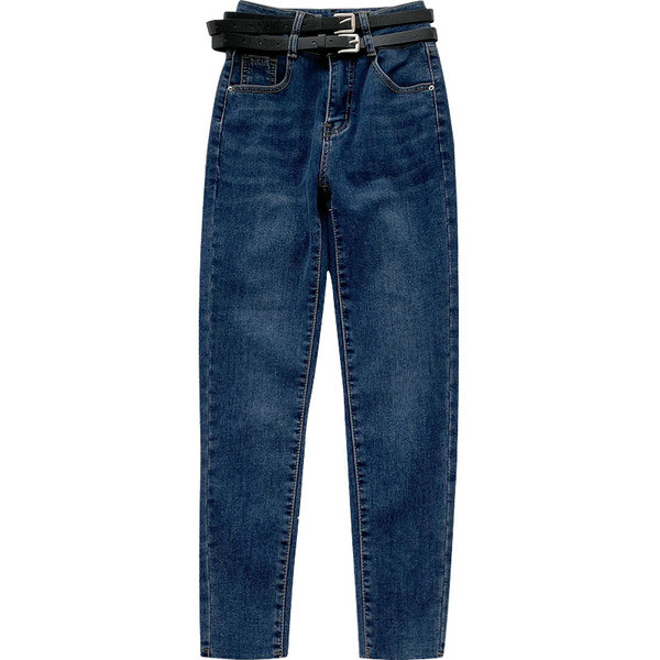 Актуални дамски дънки с колан и джобове 