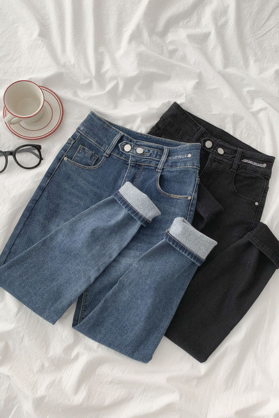 Uus mudel nööpide ja taskutega naiste teksapüksid