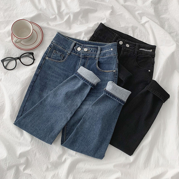 Uus mudel nööpide ja taskutega naiste teksapüksid