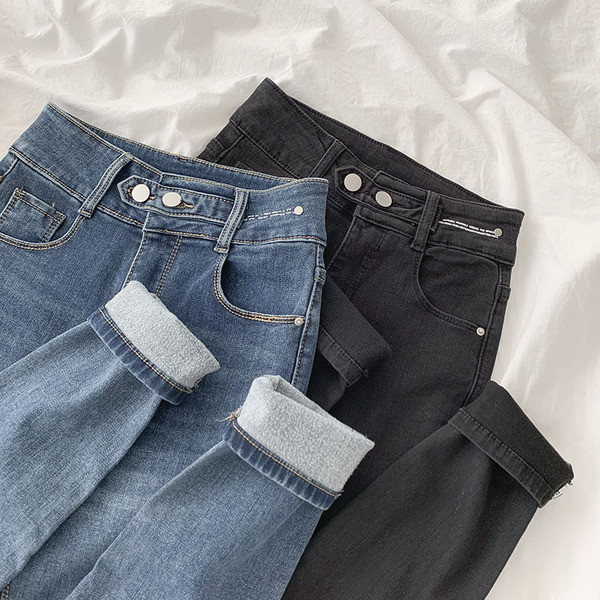 Uus mudel nööpide ja taskutega naiste teksapüksid