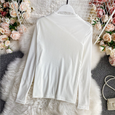 Ежедневна дамска блуза от кадифе с висока яка