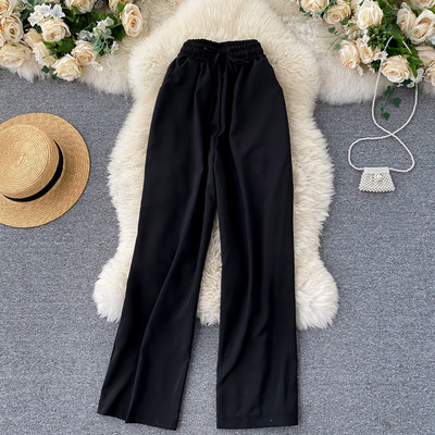 Naiste vabaaja püksid elastse vöökohaga - sirge mudel