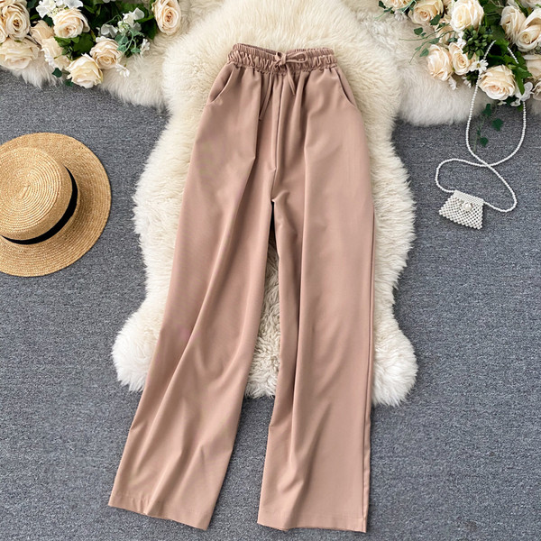 Naiste vabaaja püksid elastse vöökohaga - sirge mudel