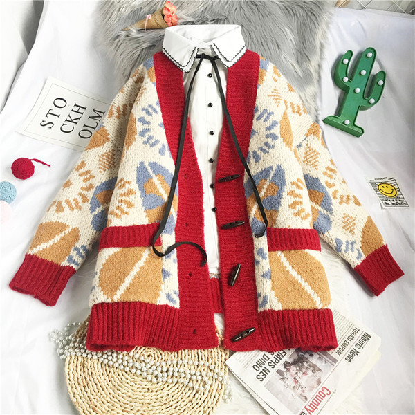 Πλεκτή γυναικεία ζακέτα με σχέδιο και τσέπες