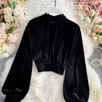 Naiste vabaaja kõrge kraega sametpluus