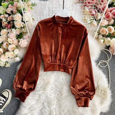 Naiste vabaaja kõrge kraega sametpluus