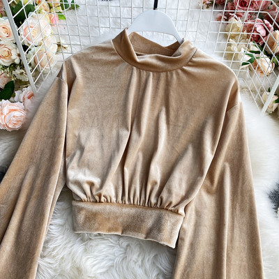 Naiste vabaaja kõrge kraega sametpluus