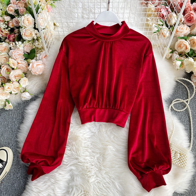 Naiste vabaaja kõrge kraega sametpluus