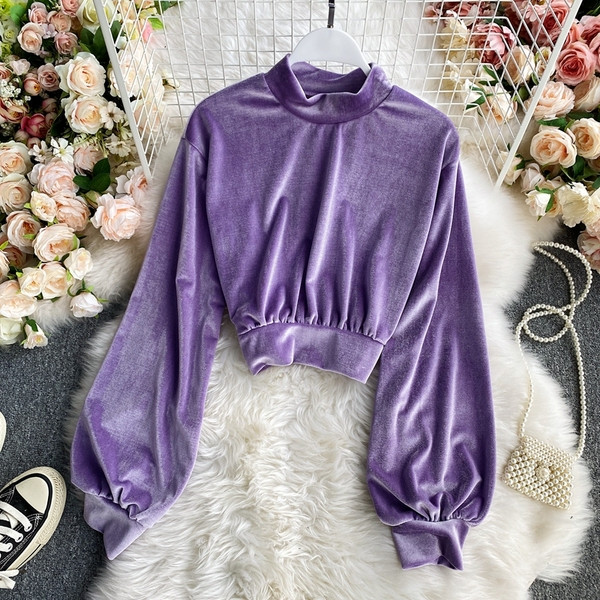 Naiste vabaaja kõrge kraega sametpluus