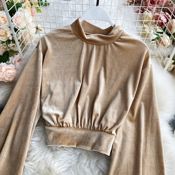 Naiste vabaaja kõrge kraega sametpluus