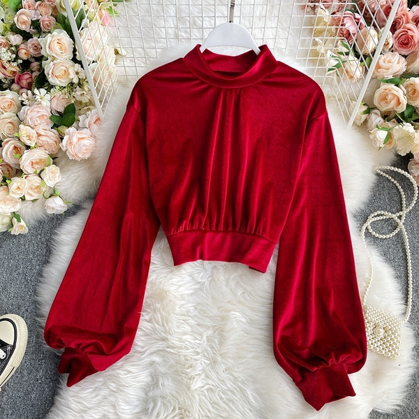 Naiste vabaaja kõrge kraega sametpluus