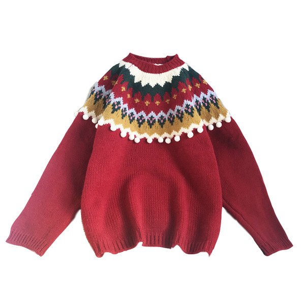 Moderan ženski pleteni pulover s okruglim izrezom i uzorkom