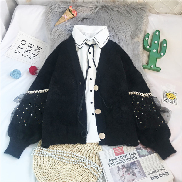 Γυναικεία μοντέρνα καθημερινή ζακέτα νέο μοντέλο με τούλι και λαιμόκοψη