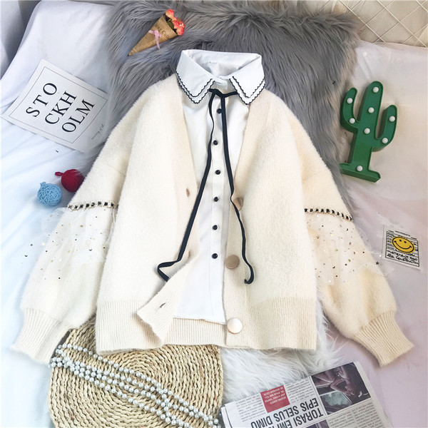 Γυναικεία μοντέρνα καθημερινή ζακέτα νέο μοντέλο με τούλι και λαιμόκοψη