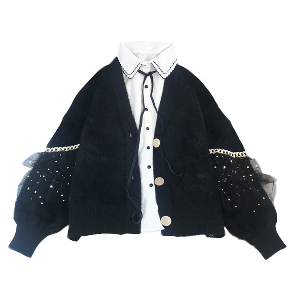 Γυναικεία μοντέρνα καθημερινή ζακέτα νέο μοντέλο με τούλι και λαιμόκοψη