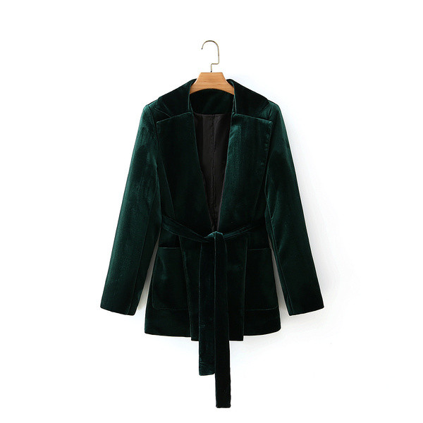 Модерно ежедневно сако от плюшено кадифе с колан