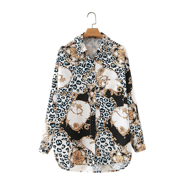 Πουκάμισο φαρδύ με κουμπιά και πολύχρωμο μοτίβο