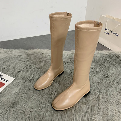 Γυναικείες μοντέρνες έκο δερμάτινες μπότες με επίπεδη σόλα