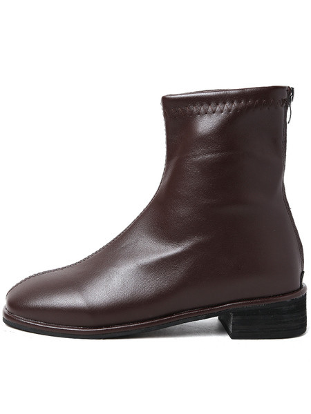 Дамски кожени боти с цип и дебел ток